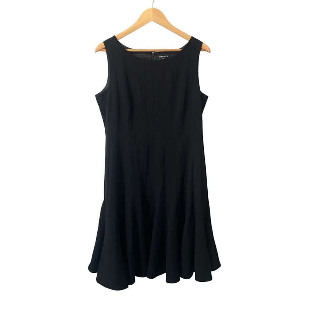 ELLEN TRACY MIDI BLACK DRESS FIT & FLARE Sz 12 Lined Modest Sleeveless Career